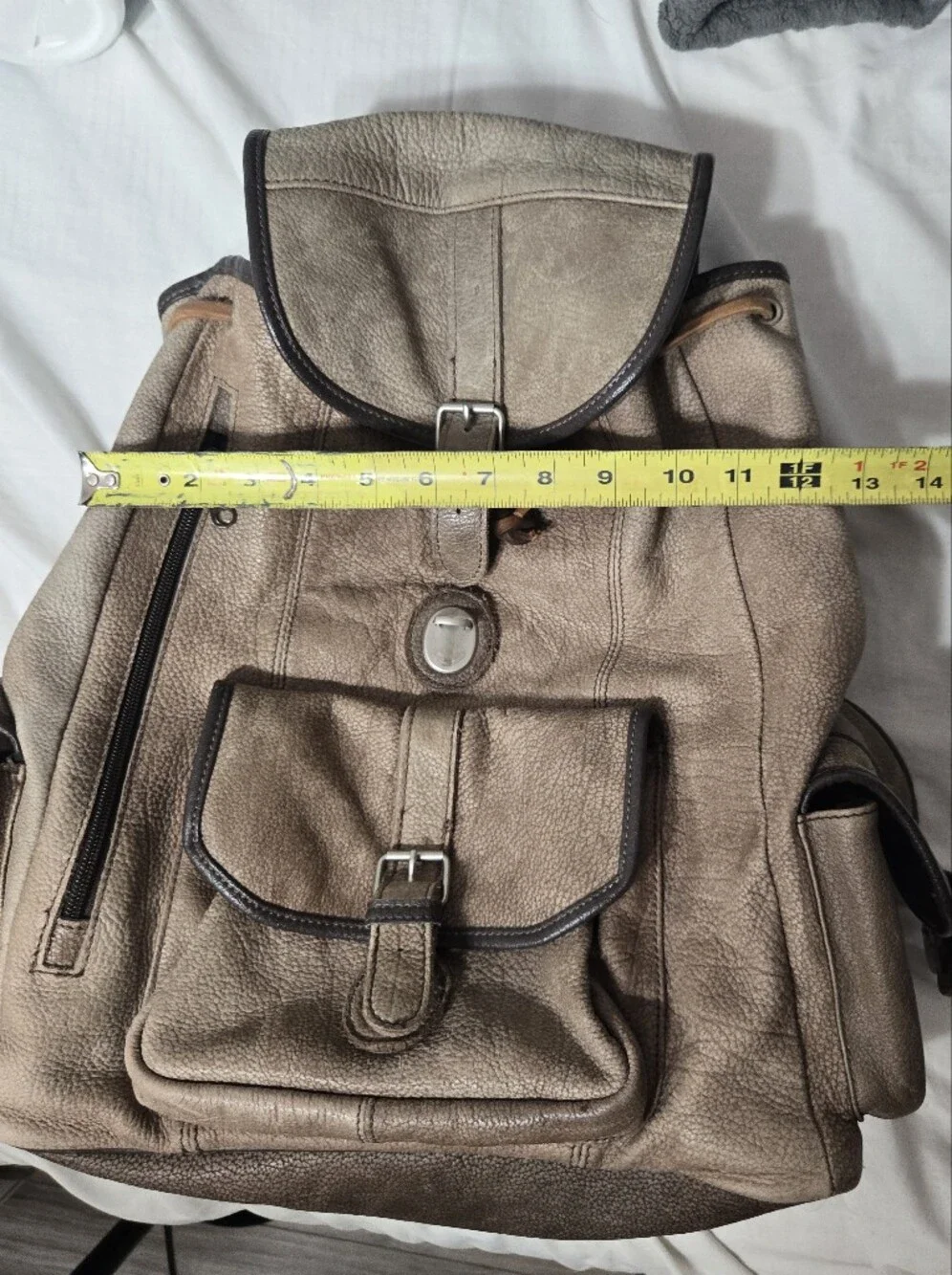 Vintage Light Brown Leather Cowhide Knapsack Backpack For Men
